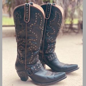 Lane leather studded rocker cowboy boots